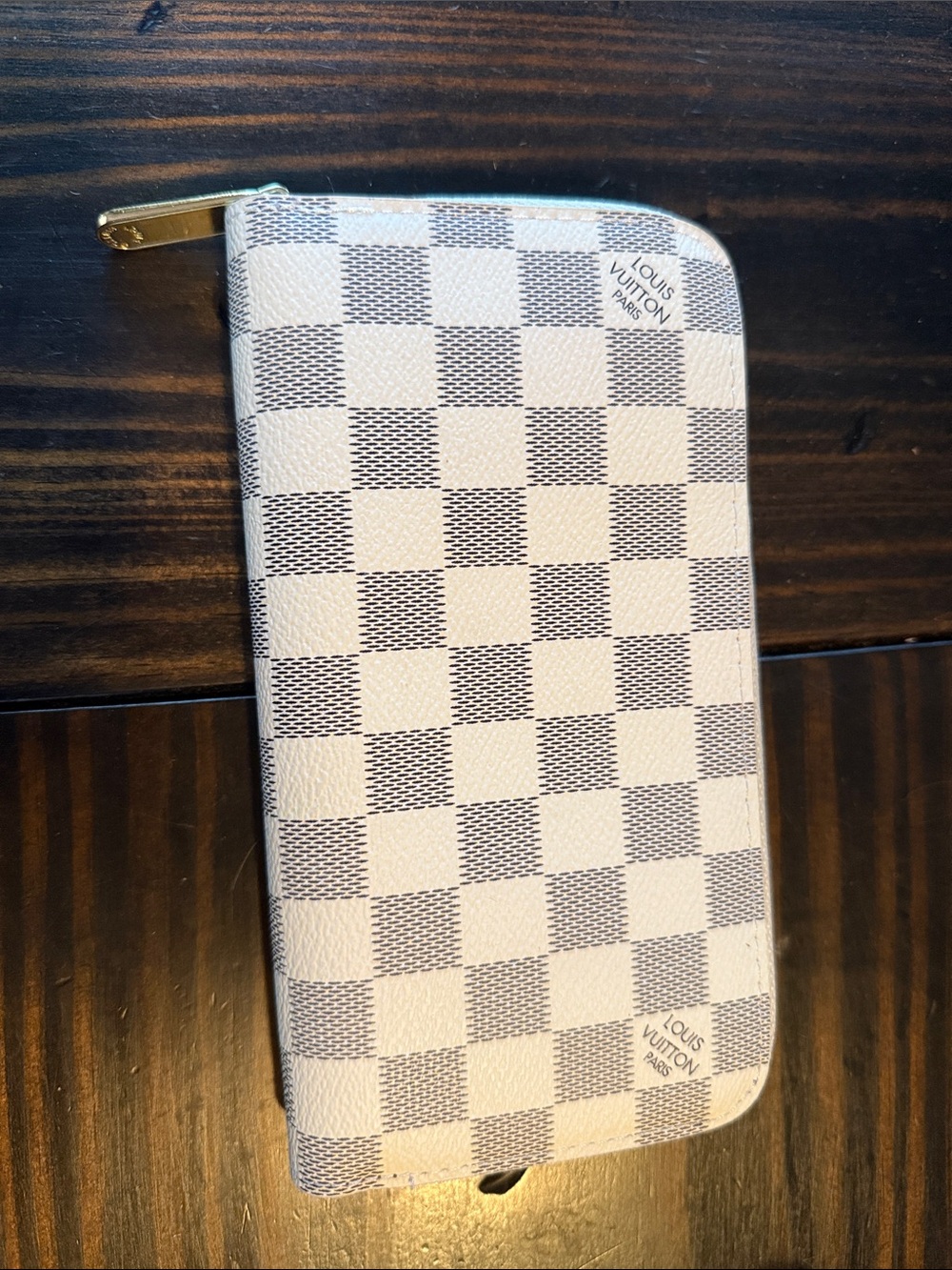 Damier Azur Zip Wallet — White & Grey
